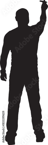 vector,  silhouette of back view of a man drawing or writing imaginatively