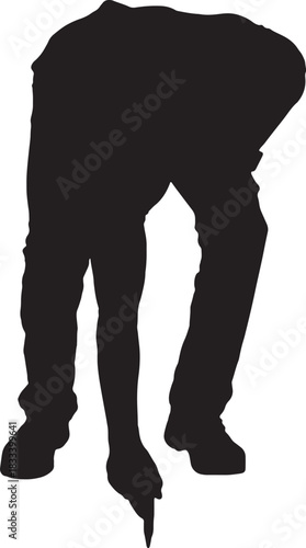 vector,  silhouette od Front view of a man crouching down and drawing on the ground
