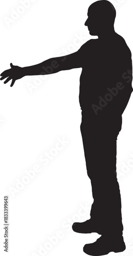 vector,  silhouette of a  side view of a man shaking hands with an imaginary person