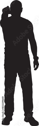 vector, silhouette of front view of man pointing finger and looking at camera