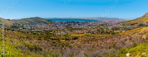 A view across Cape town from the base of Table mountain, South Africa in springtime