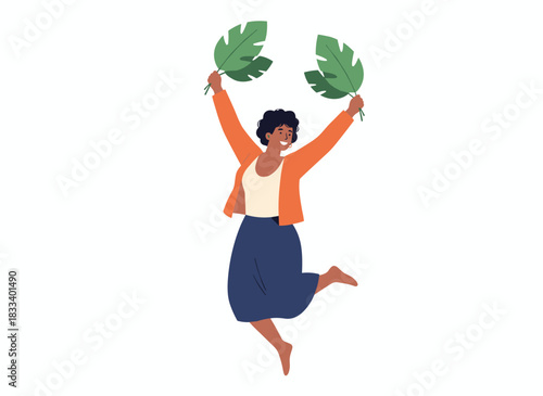 A flat vector illustration of a rich girl tossing cash notes, joyfully spending money to display her wealth and financial success, celebrating a lottery win