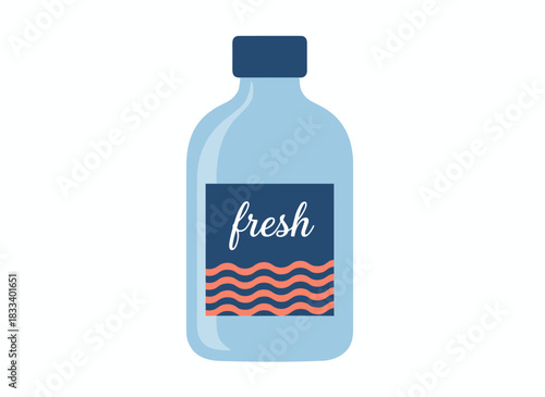 A chilled summer drink in a glass bottle, a refreshing lemonade, a soda-like juice, abstract sweet water with a jar label, shown as a flat vector illustration on a white background