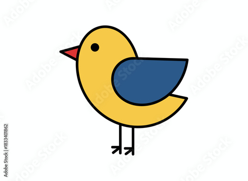 Profile of a golden oriole from Eurasia: a male bird with folded wings, a beak, and two-toned plumage, depicted as a wild forest character in a flat vector illustration on a white background