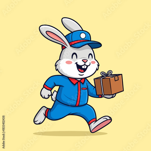 Happy Rabbit Courier Delivering Package with a Smile.