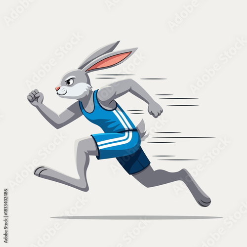 Athletic cartoon rabbit character running a marathon.