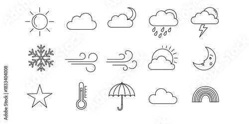 Weather icon set hand drawn doodle style vector illustration.