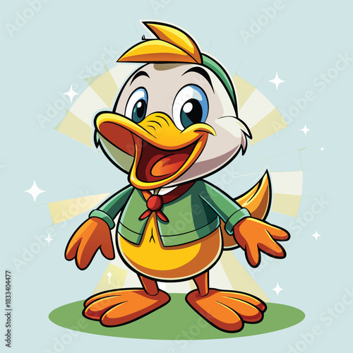 Adorable cartoon duckling with big eyes and an open beak
