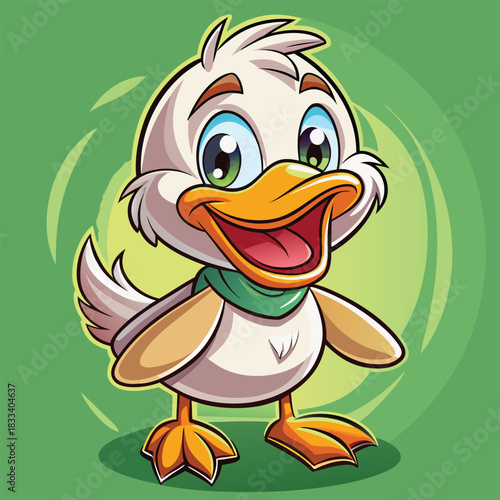 Adorable cartoon duckling with big eyes and an open beak
