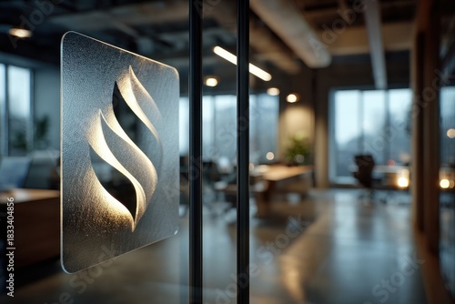 Close-up of door with company logo at Wm Shorqe office building entrance during daytime with view of modern waiting area and large windows