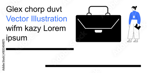 Business solutions, professionalism, workplace, corporate identity, branding, marketing. Minimalist black briefcase and person in formal clothing with text space. Business solutions