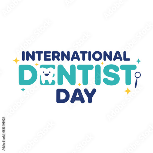 International Dentist Day illustration with tooth and dental tools  