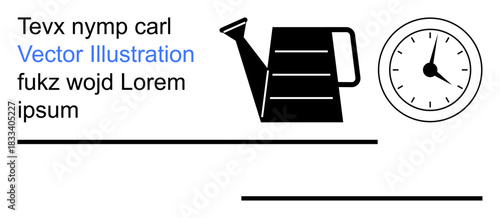 Gardening, time management, scheduling, productivity, minimalism, home organization. Black watering can and clock symbols on a white background. Gardening and time management
