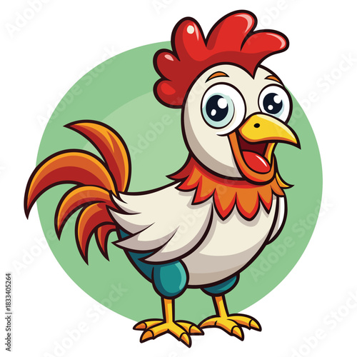 Cute cartoon rooster with big eyes and red comb