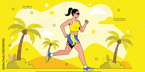 Sunny Outdoor Jogging Illustration.