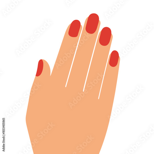 A woman's hand in a stylish red manicure up close, embodying a manicure and pedicure salon concept