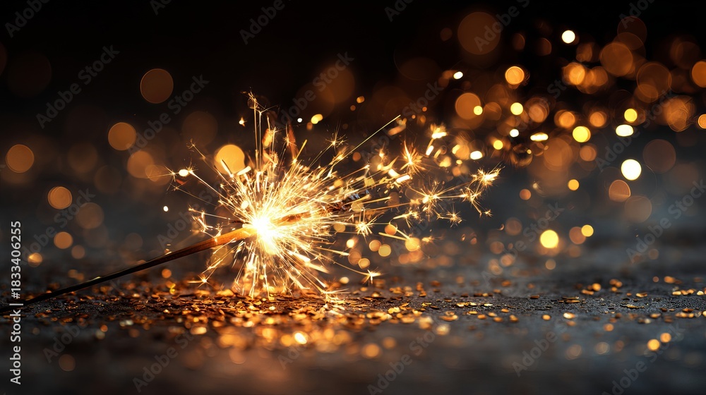 Obraz premium Sparkling bengal light creating magical moments of celebration, golden bokeh lights dancing in the background, perfect for festive holiday designs