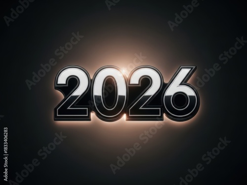 Elegant Metallic 2026 Numbers with Golden Light Effects on Dark Background