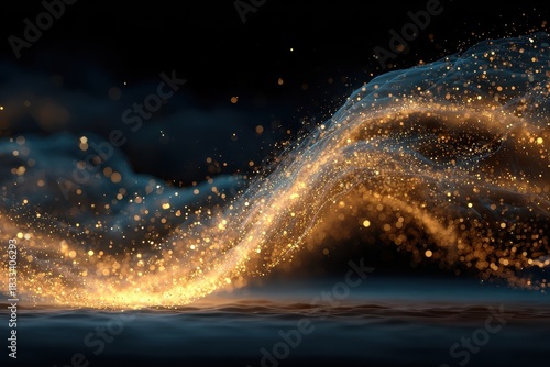 Wallpaper Mural Golden light particles flow over dark textured surface, creating a dynamic and ethereal visual Torontodigital.ca