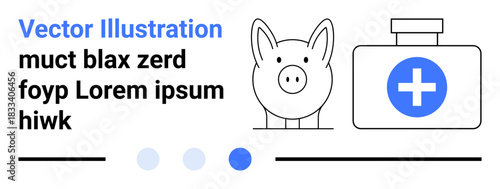 Piggy bank beside medical kit with cross symbol, representing financial health, savings, insurance, healthcare, investment, budgeting, personal finance. Ideal for apps blogs infographics simple