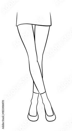 Crossed female legs with black outline without background.