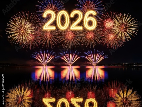 New Year 2026 Celebration with Fireworks, Champagne Toast and Festive Party Atmosphere