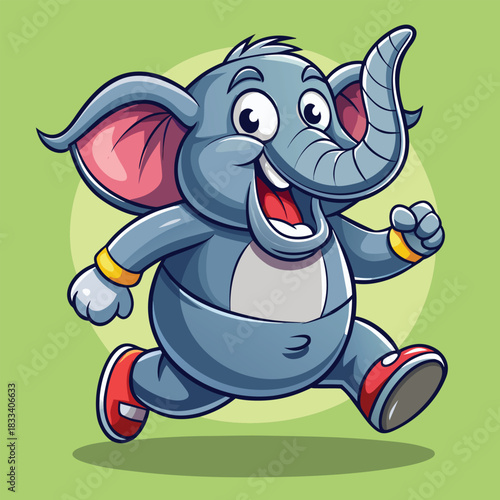 Joyful cartoon elephant running with a big smile