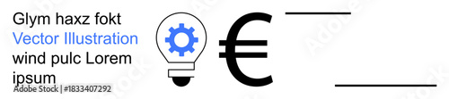 Financial technology, innovation, automation, global currency, monetary systems, digital solutions. Lightbulb with gear, Euro sign and horizontal lines. Financial technology and innovation concepts