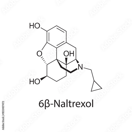 6β-Naltrexol molecular structure, opioid receptor antagonist metabolite of naltrexone, clean scientific vector diagram, skeletal chemical formula
