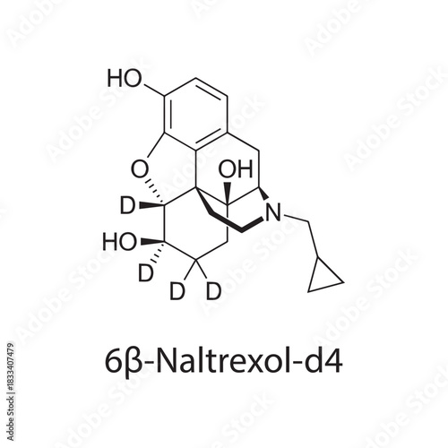 6β-Naltrexol-d4 molecular structure, deuterated opioid antagonist analytical standard, clean scientific vector diagram, skeletal chemical formula