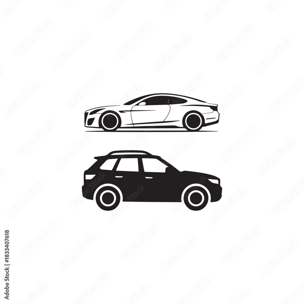 Fototapeta premium Car Silhouette Vector Illustration Two Stylish Vehicles Side View Design Graphics