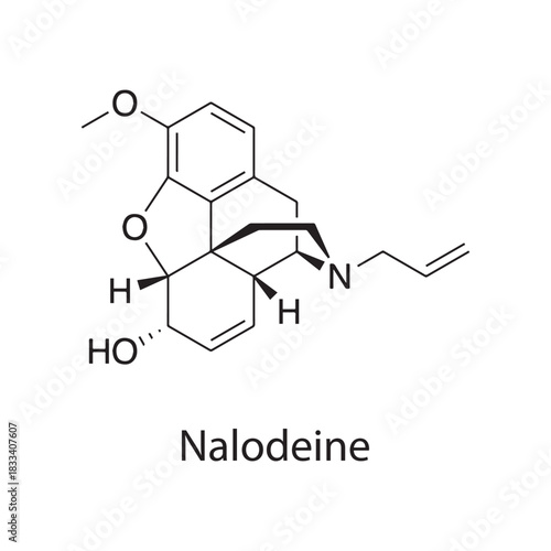 Nalodeine molecular structure, opioid antagonist–agonist drug, clean scientific vector diagram, skeletal chemical formula