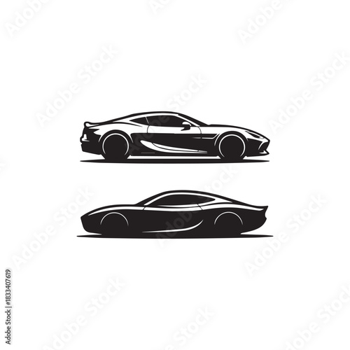 Two Sleek Black Sports Car Silhouettes Auto Design Transportation Concepts