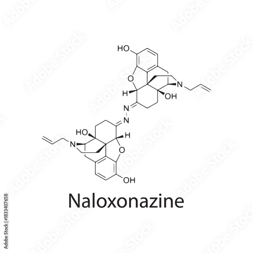 Naloxonazine molecular structure, irreversible μ-opioid receptor antagonist, clean scientific vector diagram, skeletal chemical formula