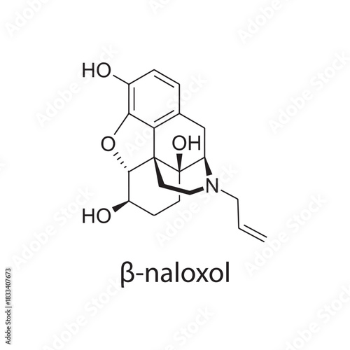 β-Naloxol molecular structure, opioid receptor antagonist metabolite, clean scientific vector diagram, skeletal chemical formula