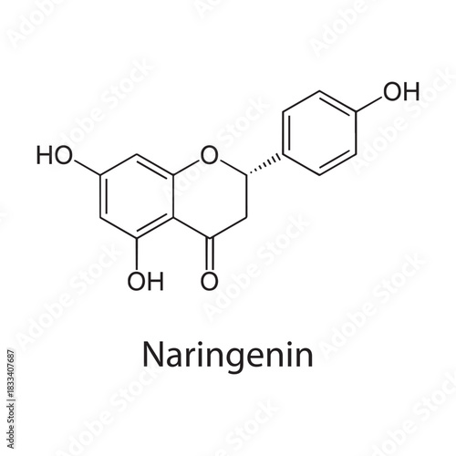 Naringenin molecular structure, flavanone antioxidant plant compound, clean scientific vector diagram, skeletal chemical formula