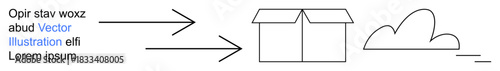 Technology, data storage, cloud computing, logistics, efficiency, connectivity. Arrows pointing towards a box transitioning to a cloud. Data storage and cloud computing concept