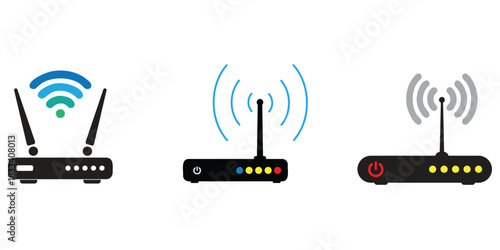 Various wireless router icons in different styles and designs.