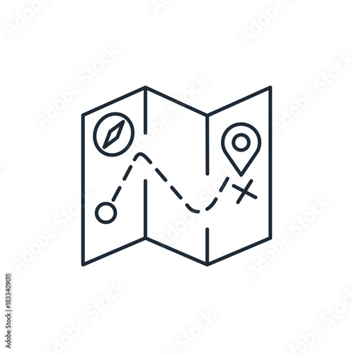 Route map. Hike, travel. Vector linear icon isolated on white background.