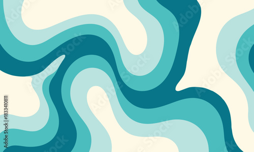Abstract wavy pattern background in shades of teal and cream retro style