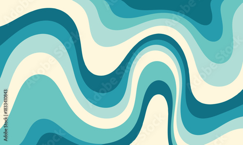 Abstract groovy background with wavy lines in shades of teal and mint green