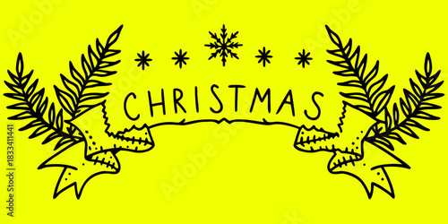 Watercolor vector Christmas banner with fir branches and place for text.