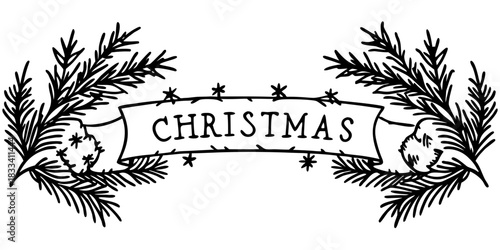 Watercolor vector Christmas banner with fir branches and place for text.
