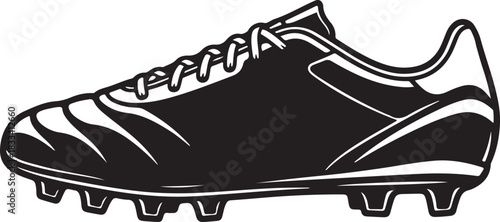 Monochrome vector illustration of a single soccer cleat or football boot, essential athletic footwear for sports equipment design.