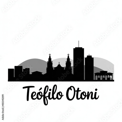 Teófilo Otoni Brazil Skyline Silhouette — Minas Gerais Hill City Vector Illustration