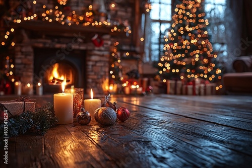 Cozy Christmas Fireplace and Tree with Candles image