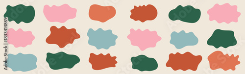 Retro text box comment abstract round colorful pastel organic natural blob blot irregular form shape. Wavy vector speech curvy bubbles for text