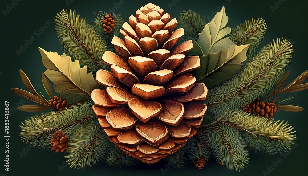 Obraz premium a close up pine cone featuring leaves on both its top and bottom