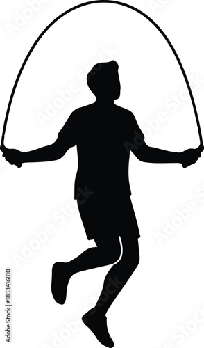 Silhouette of a person actively jumping rope, engaged in a dynamic fitness workout on a clean background, illustrating health and exercise.