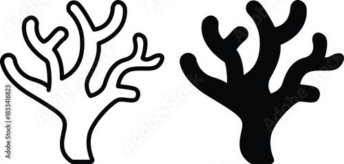 Dry tree banch Icons Weather Plants Underwater Elements Outline Solid Set Vector Silhouette and Pictogram.eps